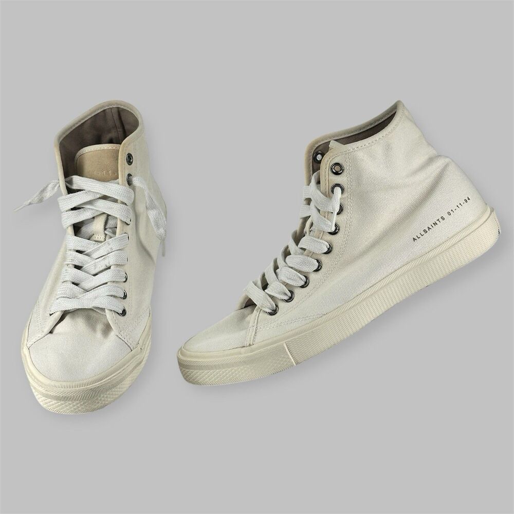 All Saints Off White Lace Up High Top Sneakers Men's Size US 8 / 41 Canvas Bryce